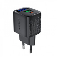 Мережевий зарядний пристрій ACEFAST A116 PD35W GaN charger (USB-A+USB-C) with digital display Black (6974316284468) (17267)