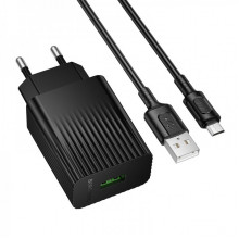 Мережевий зарядний пристрій з кабелем BOROFONE BAS72A Source single port QC3.0 charger set(Micro) Black (6941991122651) (17467)