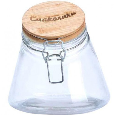 Скляна банка Cadassi "Смаколики" 1200мл для сипучих продуктів з бамбуковою кришкою (2567)