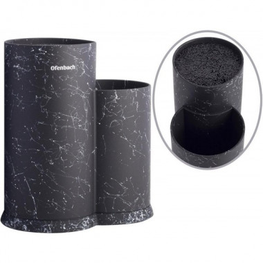 Підставка-колода Ofenbach Black Marble для кухонних ножів і ножиць 20х12х22.5см, подвійна кругла (2967)