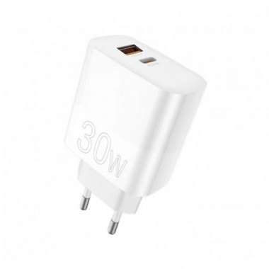 Мережевий зарядний пристрій WUW-C208 30W PD USB-C + USB QC3.0 18W white (6972573333417) (387)