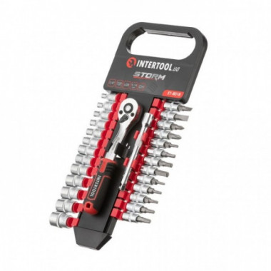 Набор головок 1/4" 4-14 мм., TORX, PH, HEX, SL, 72 зуба, 28ед., Cr-V STORM INTERTOOL ET-8018 (17587)