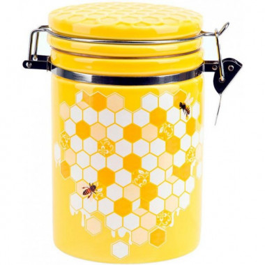 Банка керамічна "Sweet Honey" 650мл для сипучих продуктів з металевою затяжкою, жовтий (2587)