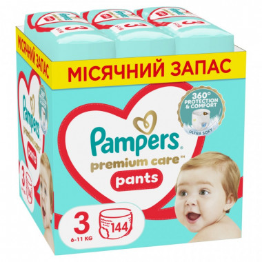 Подгузники Pampers Premium Care Pants размер 3 (6-11 кг) 144 шт (8006540490891) (7687)