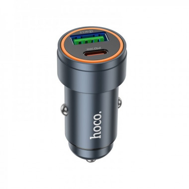 Автомобільний зарядний пристрій HOCO Z57A Glorious PD30W+QC3.0 car charger Metal Gray (6942007633109) (10497)