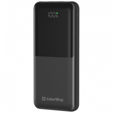 Батарея универсальная ColorWay 10 000 mAh PD/22.5W, QC/3.0, LCD, Black (CW-PB100LPB3BK-PDD) (19597)