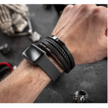 Браслет мужской кожаный METAL COLOR: T3 черный 17-19 см (длина 21 см) (2396415396)