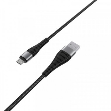 Кабель BOROFONE BX32 USB to Micro 2.4A, 1m, nylon, aluminum+TPE connectors, Black (6931474710437) (20508)