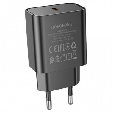 Мережевий зарядний пристрій BOROFONE BA71A Power single Port PD20W charger Black (6974443387957) (14608)