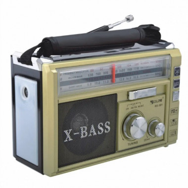 Радиоприёмник колонка с радио FM USB MicroSD и фонариком Golon RX-381 на аккумуляторе Золотой (20608)