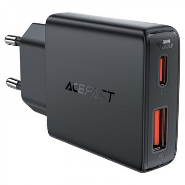 Мережевий зарядний пристрій ACEFAST A69 PD30W GaN (USB-A+USB-C) ultra-thin charger Black (6974316282709) (19908)