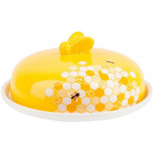 Блюдо керамічне "Sweet Honey" Ø23см для млинців з кришкою, біле з жовтим (4908)