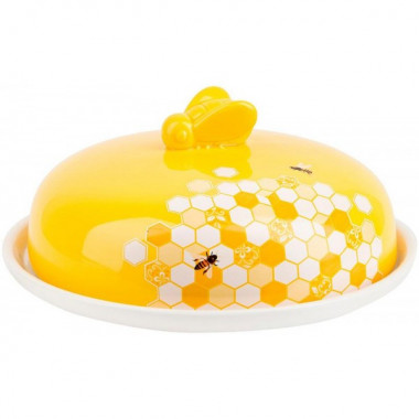 Блюдо керамічне "Sweet Honey" Ø23см для млинців з кришкою, біле з жовтим (4908)