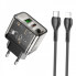 Мережевий зарядний пристрій з кабелем HOCO N34 Dazzling dual-port PD20W+QC3.0 charger set(C to iP) Transparent Black (6931474799173) (14718)