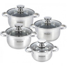 Набір 4 каструлі Ofenbach Casserole із нержавіючої сталі (1.1л, 1.7л, 2.4л, 3.4л) зі скляними кришками (1128)