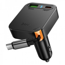 Автомобільний зарядний пристрій HOCONZ18 Guardian PD65W(2C1A) car charger with retractable cable Black (6942007658546) (20228)