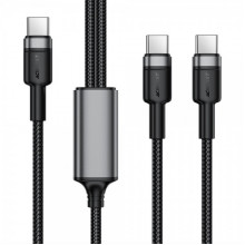 Кабель ACEFAST C22-02 USB-C to 2*USB-C 100W aluminum alloy charging data cable Black (6974316285120) (16328)