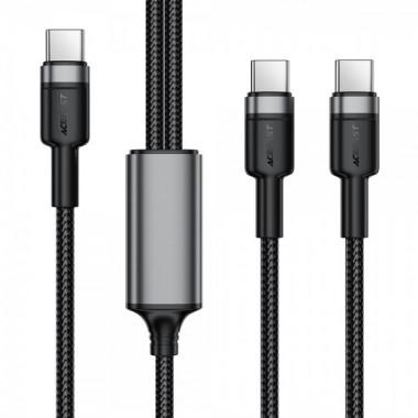 Кабель ACEFAST C22-02 USB-C to 2*USB-C 100W aluminum alloy charging data cable Black (6974316285120) (16328)