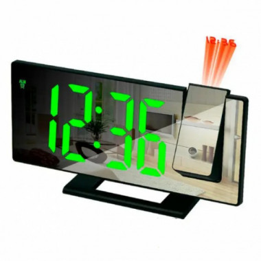 Светящиеся зеркальные часы с проектором времени и термометром Gaosiio DS-3618LP Чёрные Зеленная (21328)