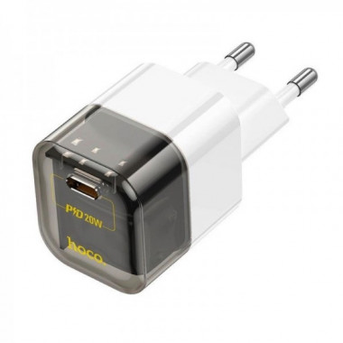 Мережевий зарядний пристрій HOCO C125A Transparent tribute single-port PD20W charger Transparent Black (6931474798336) (14928)