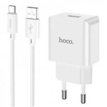 Мережевий зарядний пристрій з кабелем HOCO C106A Leisure single port charger set(Type-C) White (6931474783912) (538)