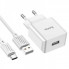 Мережевий зарядний пристрій з кабелем HOCO C106A Leisure single port charger set(Type-C) White (6931474783912) (538)