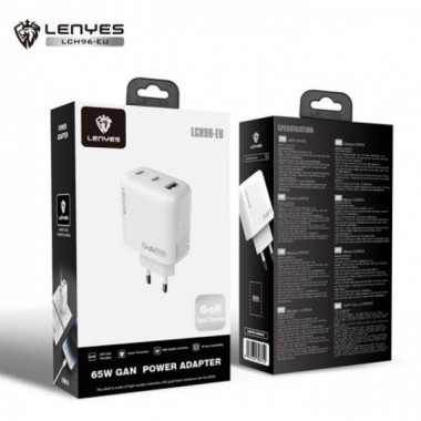 Сетевое зарядное устройство адаптер LENYES LCH96 1USB/2Type-C, 65W, поддержка быстрой зарядки PD/QC/FCP/AFC (19148)