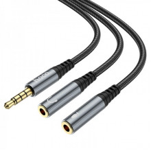 Аудіокабель HOCO UPA21 3.5mm male to 2*3.5mm female, nylon braid, 0.25m, Metal Gray (6931474766809) (15248)