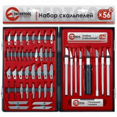 Набор скальпелей 56 ед. в пластиковом футляре INTERTOOL HT-0530 (17648)
