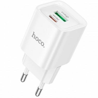 Сетевое зарядное устройство адаптер HOCO C147A 1хType-C/1хUSB PD/QC 20W, поддержка быстрой зарядки PD/QC/FCP/AFC (18748)