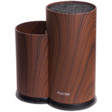 Колода для ножів Kamille Brash Stand Wood 22.5см пластикова подвійна (2948)