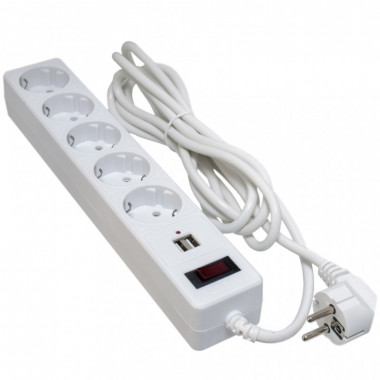 Сетевой фильтр питания Patron 3m + 2 USB 2.0, 2.1A, 5 роз. White (EXT-PN-SP-53-USB-W) (16058)