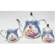Чайний набір "Gold Tea Blue" чайник 1300мл, цукорниця та молочник (19258)