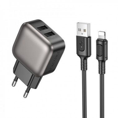 Мережевий зарядний пристрій BOROFONE BAS51A Absolute dual-port charger set(iP) Black (6941991116117) (17458)