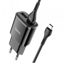 Мережевий зарядний пристрій з кабелем HOCO C88A Star round dual port charger set(Type-C) 12W Black (6931474749543) (468)