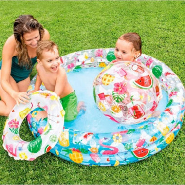 Intex Бассейн 59460 NP "Звезды" Круг, детский, 2 кольца, цветной с набором, размером 122х25см, 150л, от 2-х лет (20768)