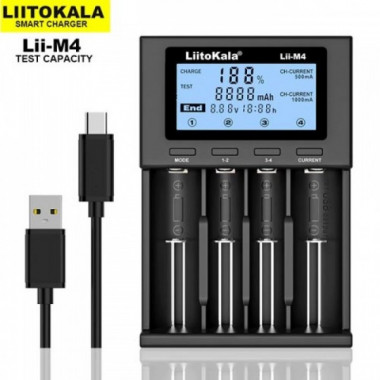 Интеллектуальное зарядное устройство LiitoKala Lii-M4 для АА, ААА, 18650, 26650 Li-ion, Ni-MH/Ni-Cd (21578)