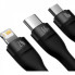 Кабель Baseus Flash Series Ⅱ One-for-three Fast Charging Data Cable USB to M+L+C 100W 1.2m Black (CASS030001) (14978)