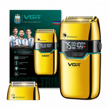 Электробритва VGR V-350 шейвер, двойное лезвие, 2 насадки, LED дисплей Золото (20978)