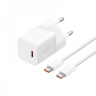 Мережевий зарядний пристрій з кабелем Baseus GaN5 Fast Charger(mini) 1C 30W EU Moon White(With: Fast Charging Data Cable Type-C) (P10110902213-00) (19098)