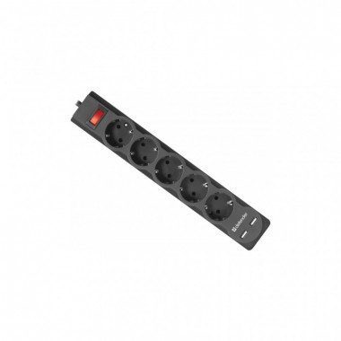 Сетевой фильтр питания Defender DFS 751, 1.8m, 5роз., 2xUSB (99751) (16398)