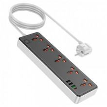 Сетевое зарядное устройство удлинитель HOCO AC14A Rico 3 USB/ Type-C 5 розеток 1,5m PD/QC, 3A/30W (18698)