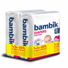 Подгузники Bambik Medium 4-9 кг Размер 3 Midi 2 х 36 шт (4823071664027) (7698)
