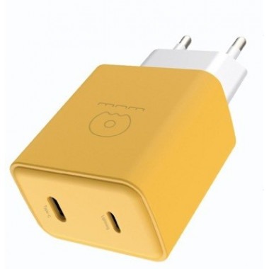 Мережевий зарядний пристрій WUW-C189 PD 20W Charger USB C + USB C yellow white (C189YW) (14998)