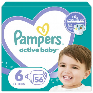 Подгузники Pampers Active Baby Giant Размер 6 (13-18 кг) 56 шт (8001090950130) (7309)