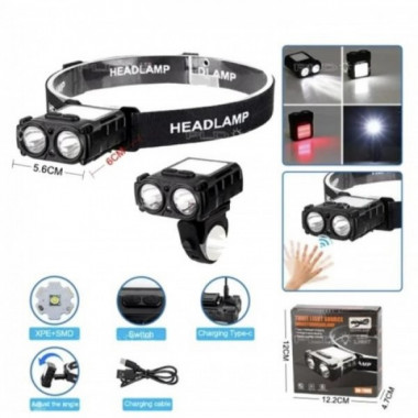 Фонарь налобный SH-T808-2XPE+20SMD с датчиком движения (9309)