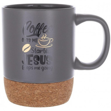 Кухоль керамічний "Coffee Time" 400мл з пробковою основою, сіра (4019)