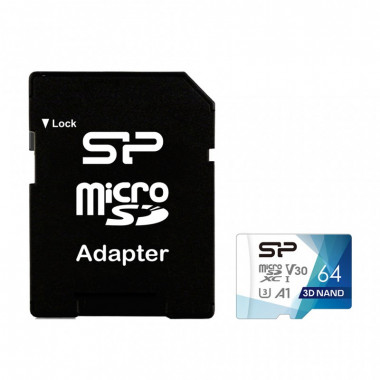 Карта памяти Silicon Power 64Gb microSDXC U3 A1 V30 Superior Color 100R/80W + adapter (SP064GBSTXDU3V20AB) (18719)