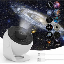 Проектор звездного неба + 12 картриджей, от USB, Galaxy Projector, Белый / Планетарий для спальни / Ночник звездное небо (19029)