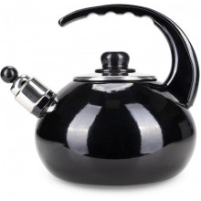 Чайник емальований Kamille "Boiling Water" 2.5л зі свистком, чорний глянець (1639)